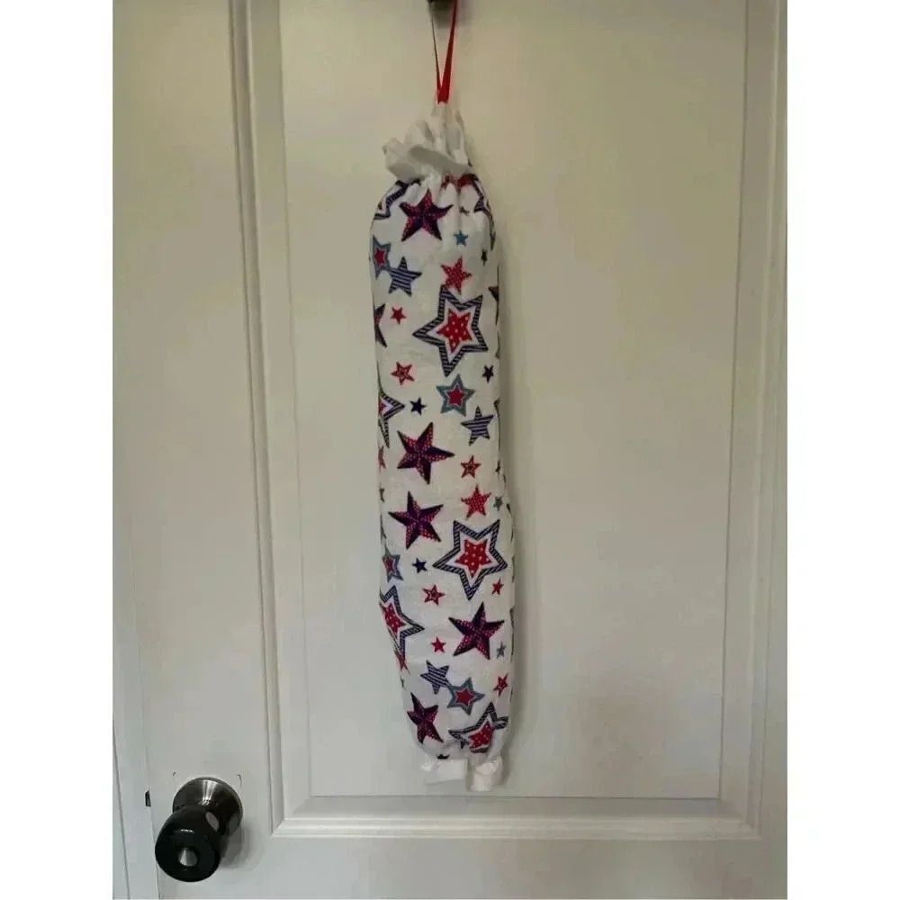 Handmade Plastic Bag Holder- Stars Red Whit Blue